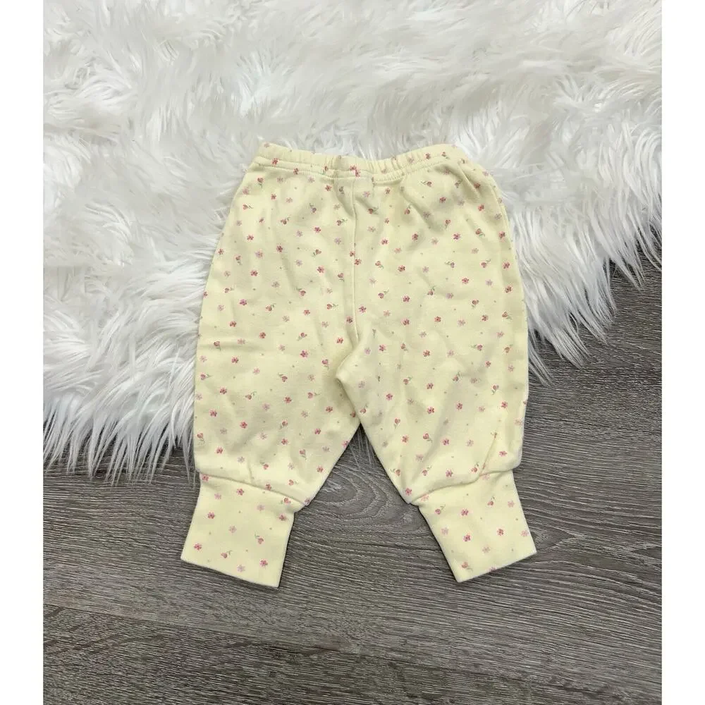 Vintage Carters Yellow‎ Baby Pants With Pink Floral Accents Size 3month